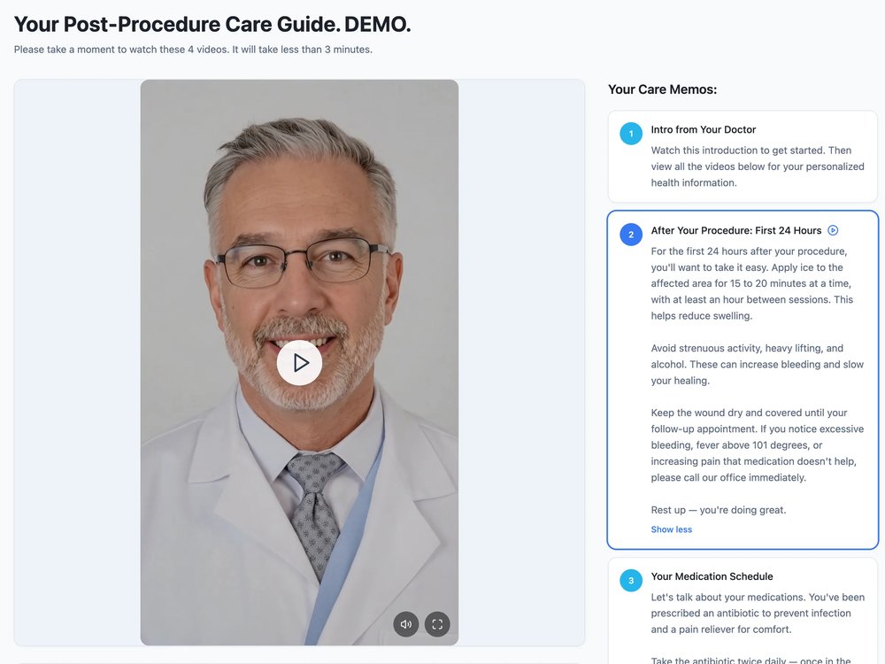 DrMemo patient care guide: a doctor's video memo with written instructions alongside